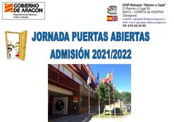 Ceip BilingÜe RamÓn Y Cajal Admisión Jornadas Puertas Abiertas Cartel 21 22 Page 0001
