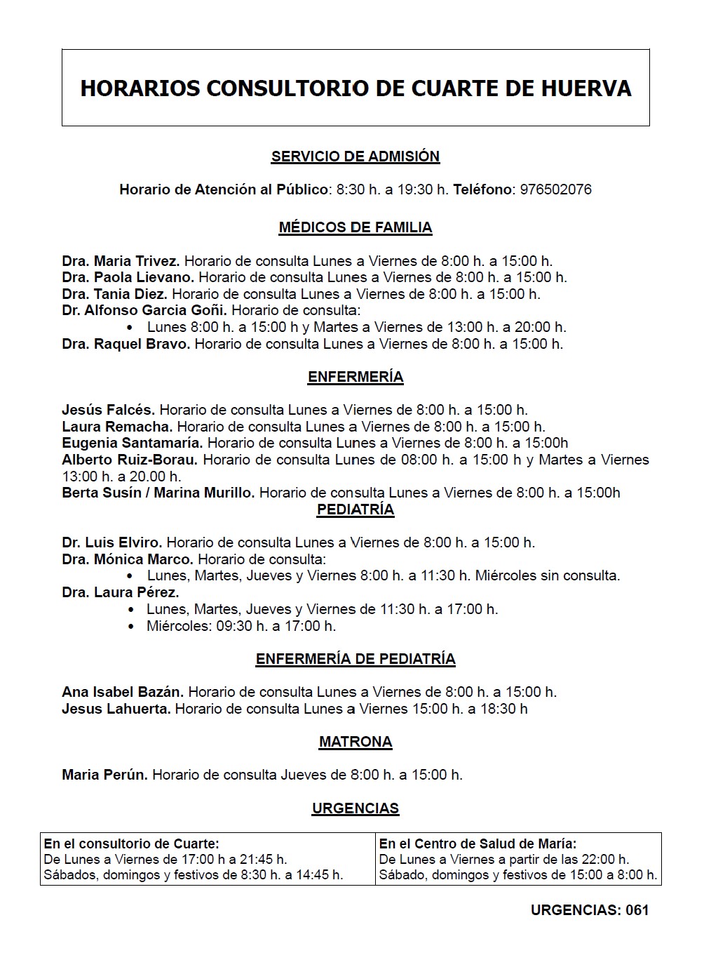 Horario Consultorio 2023